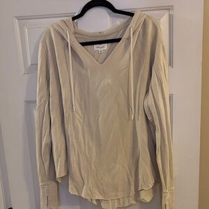 Offline by Aerie Casual V-Neck Hooded Long Sleeve Top - Neutral Beige